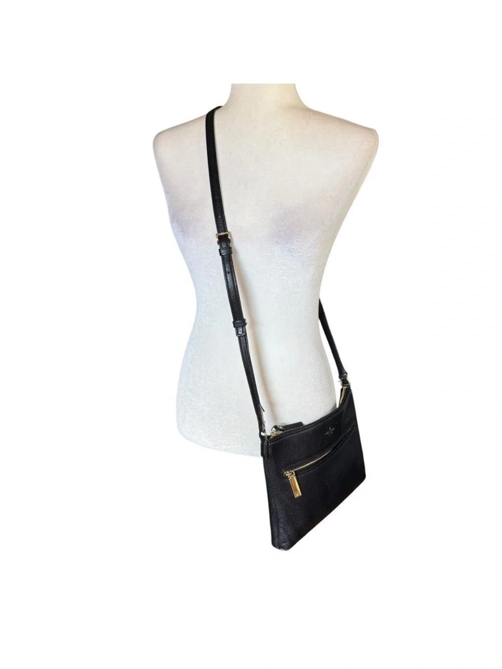 kate spade Black Pebbled Leather Crossbody with Gold Hardware
